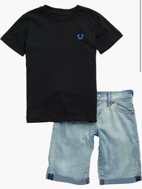True Religion Black Tee with Blue Horseshoe Logo